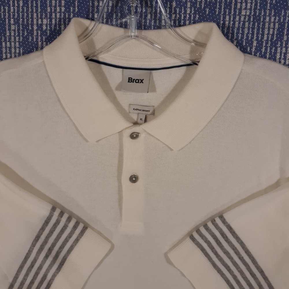 BRAX Knitted Polo Shirt Mens XL Cotton Modal White Jersey